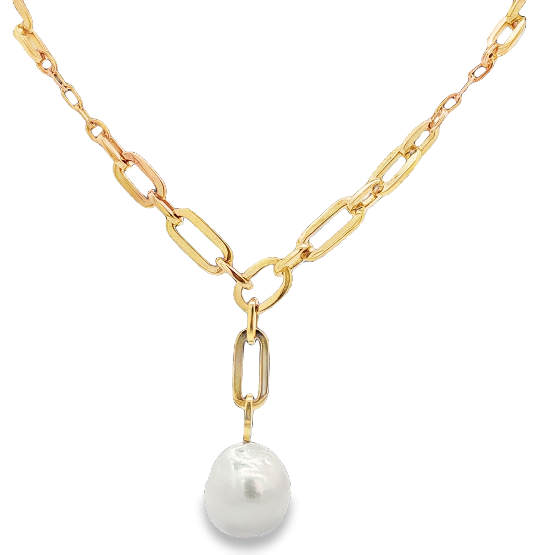 Penny Preville 18K Yellow Gold Link Necklace with Pearl Pendant