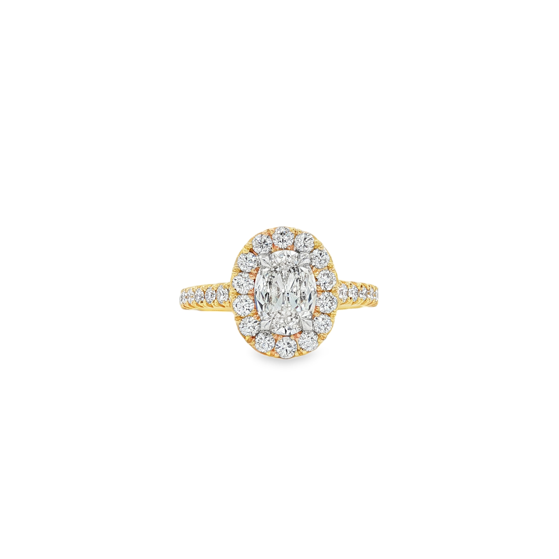 Henri Daussi 18K Yellow Gold Oval Diamond Ring with Halo