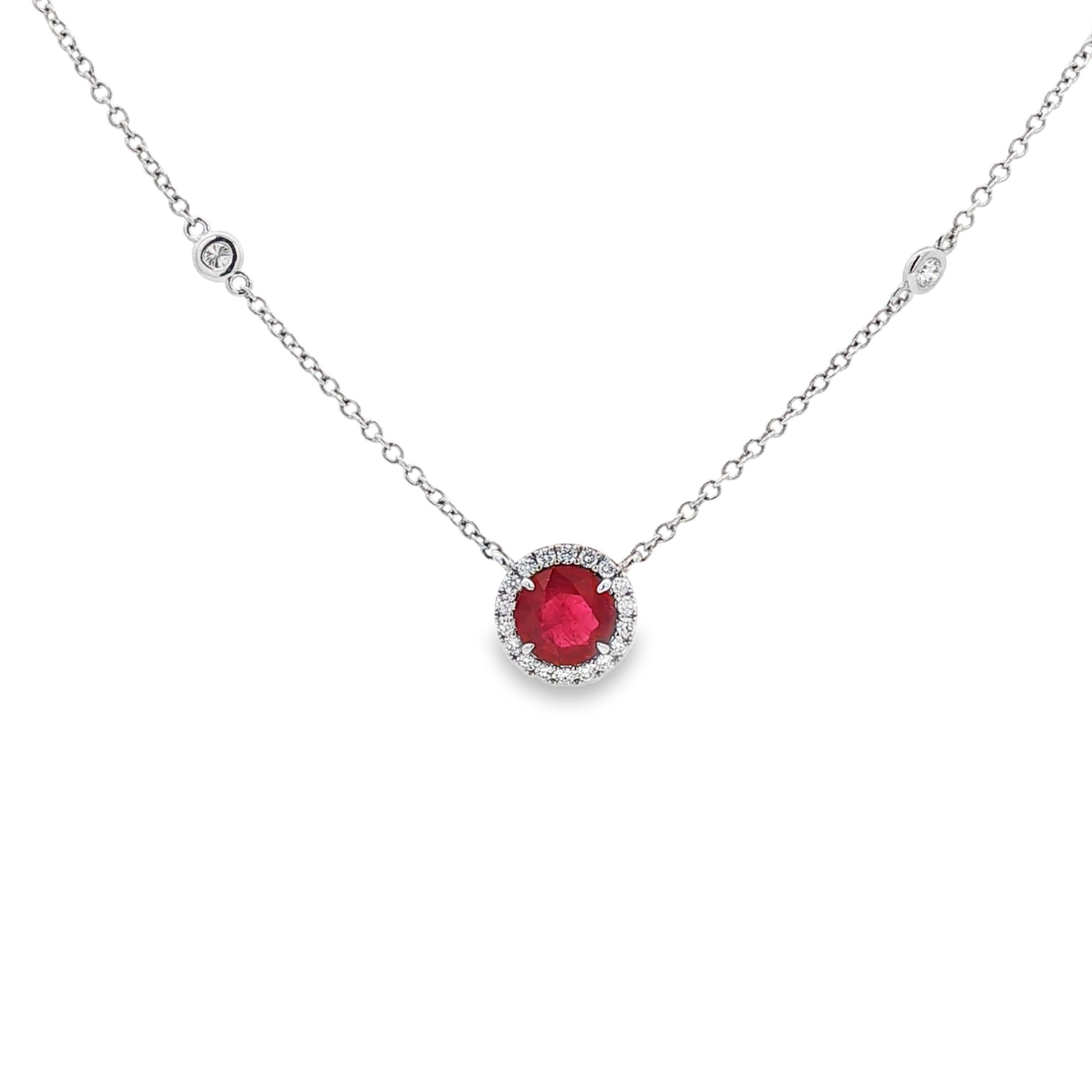 Piranesi 18K White Gold Diamond and Ruby Halo Necklace