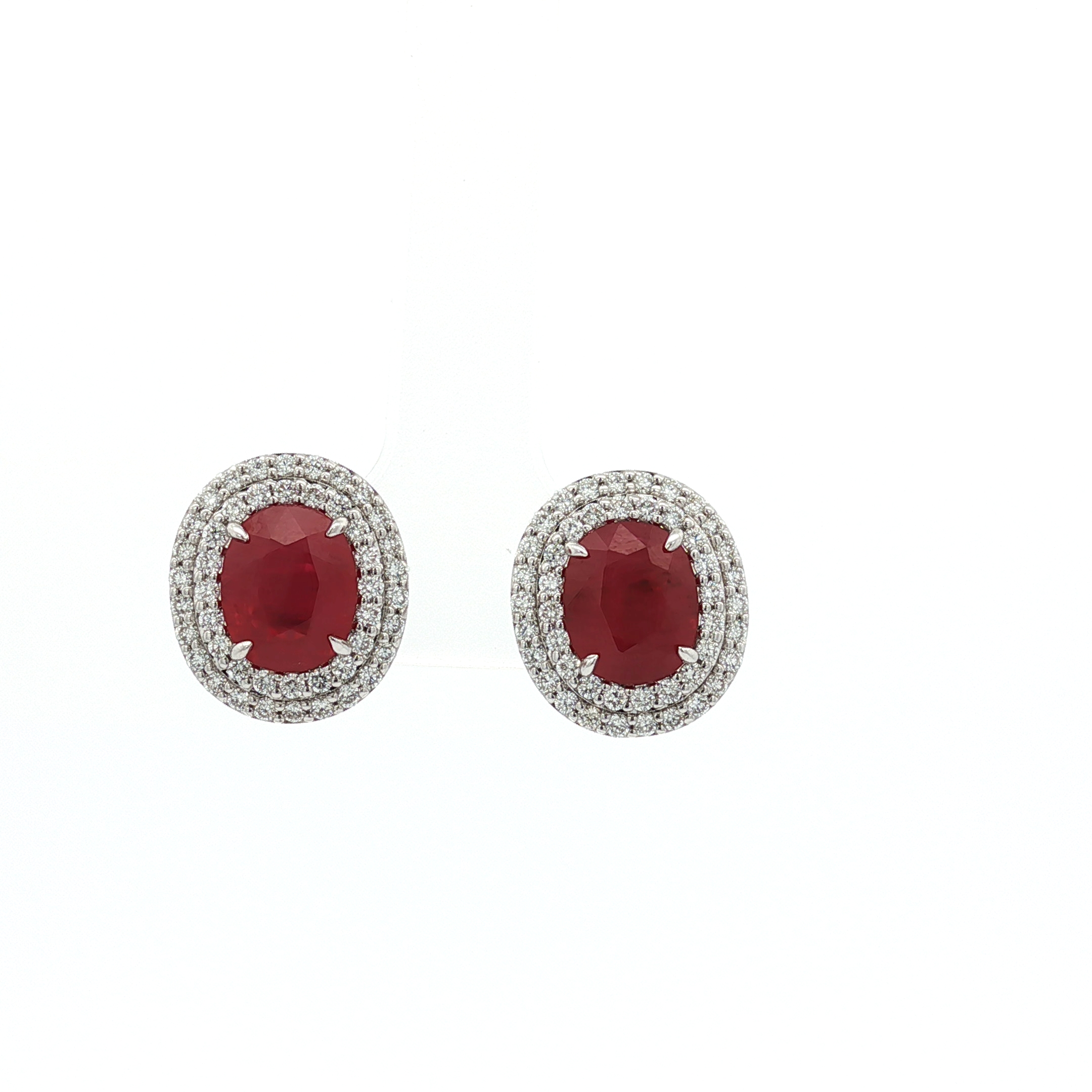 Piranesi 18K White Gold Oval Diamond and Ruby Stud Earrings - E3304-3