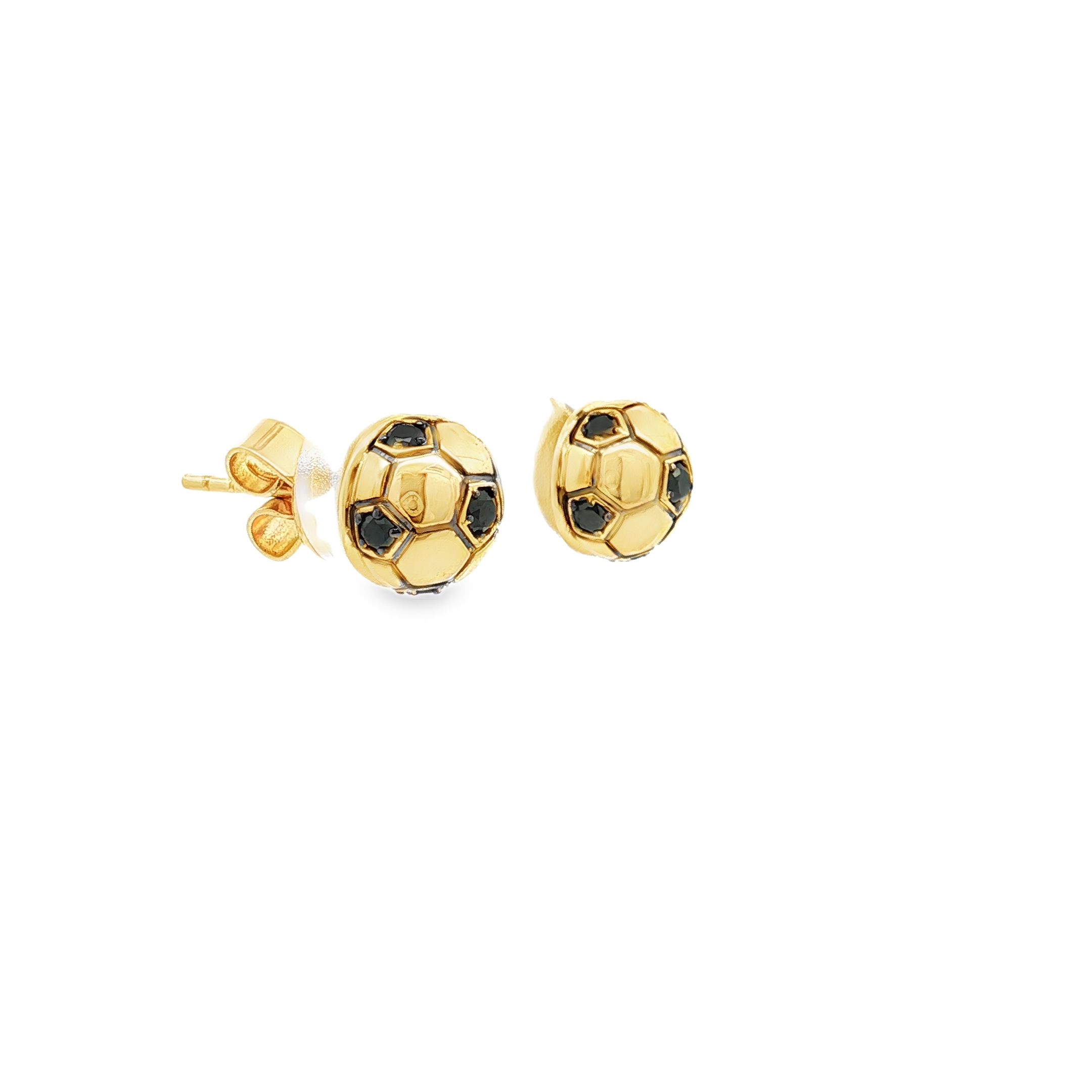 14K Yellow Gold Diamond Soccer Ball Stud Earrings