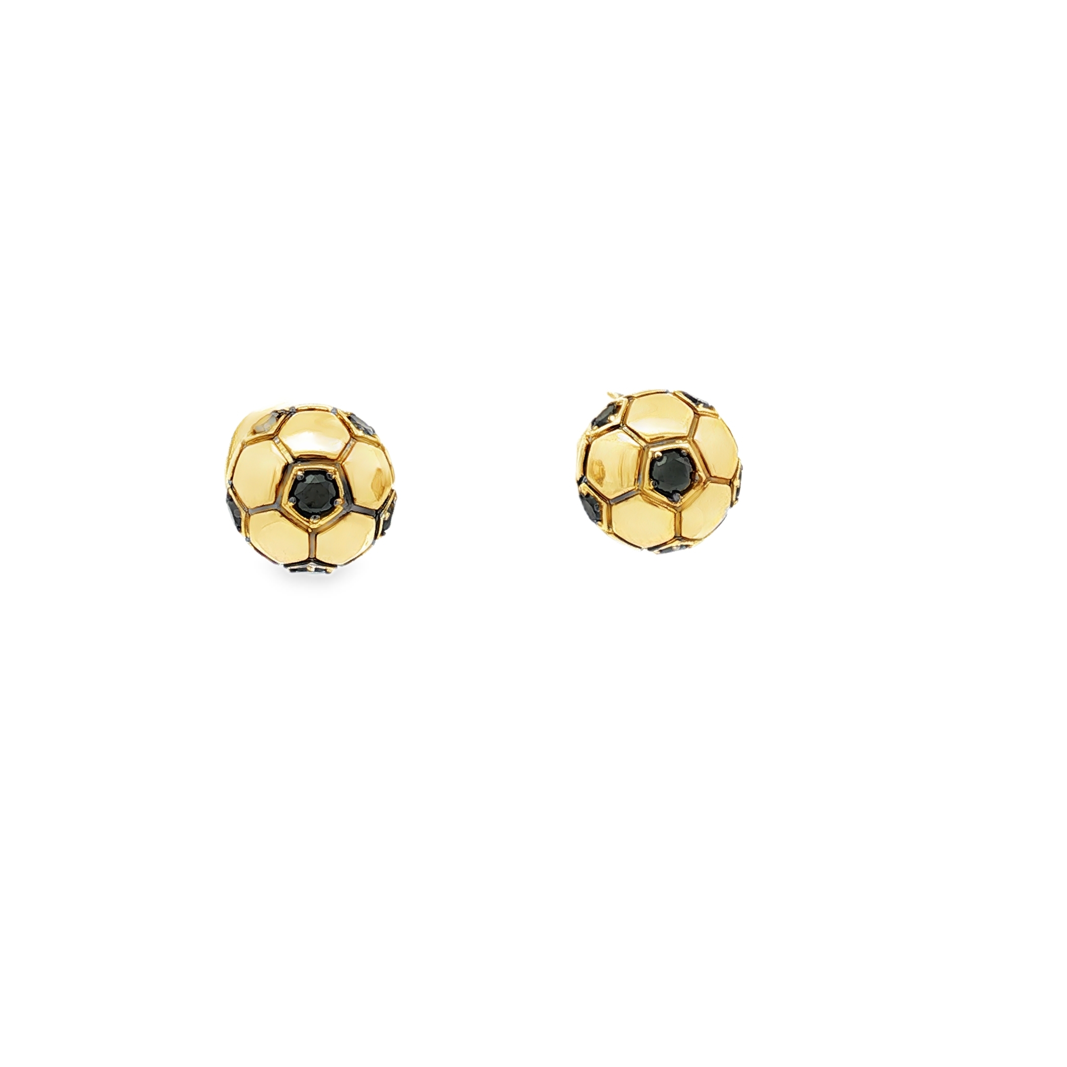 14K Yellow Gold Diamond Soccer Ball Stud Earrings itemprop=