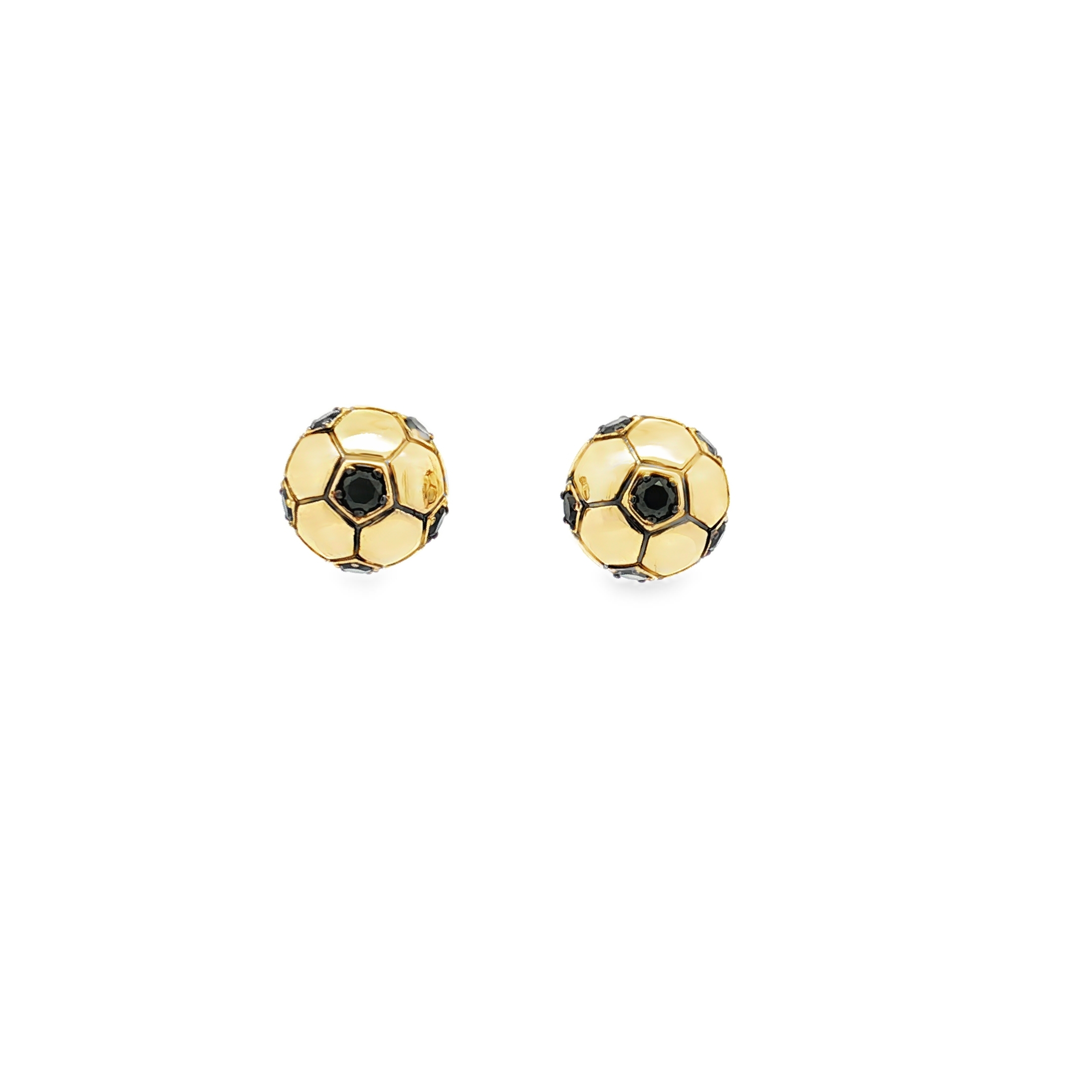 14K Yellow Gold Diamond Soccer Ball Stud Earrings itemprop=