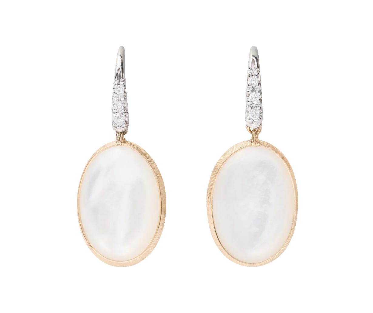 18K Yellow and White Gold Mother of Pearl and Diamond Drop Earrings