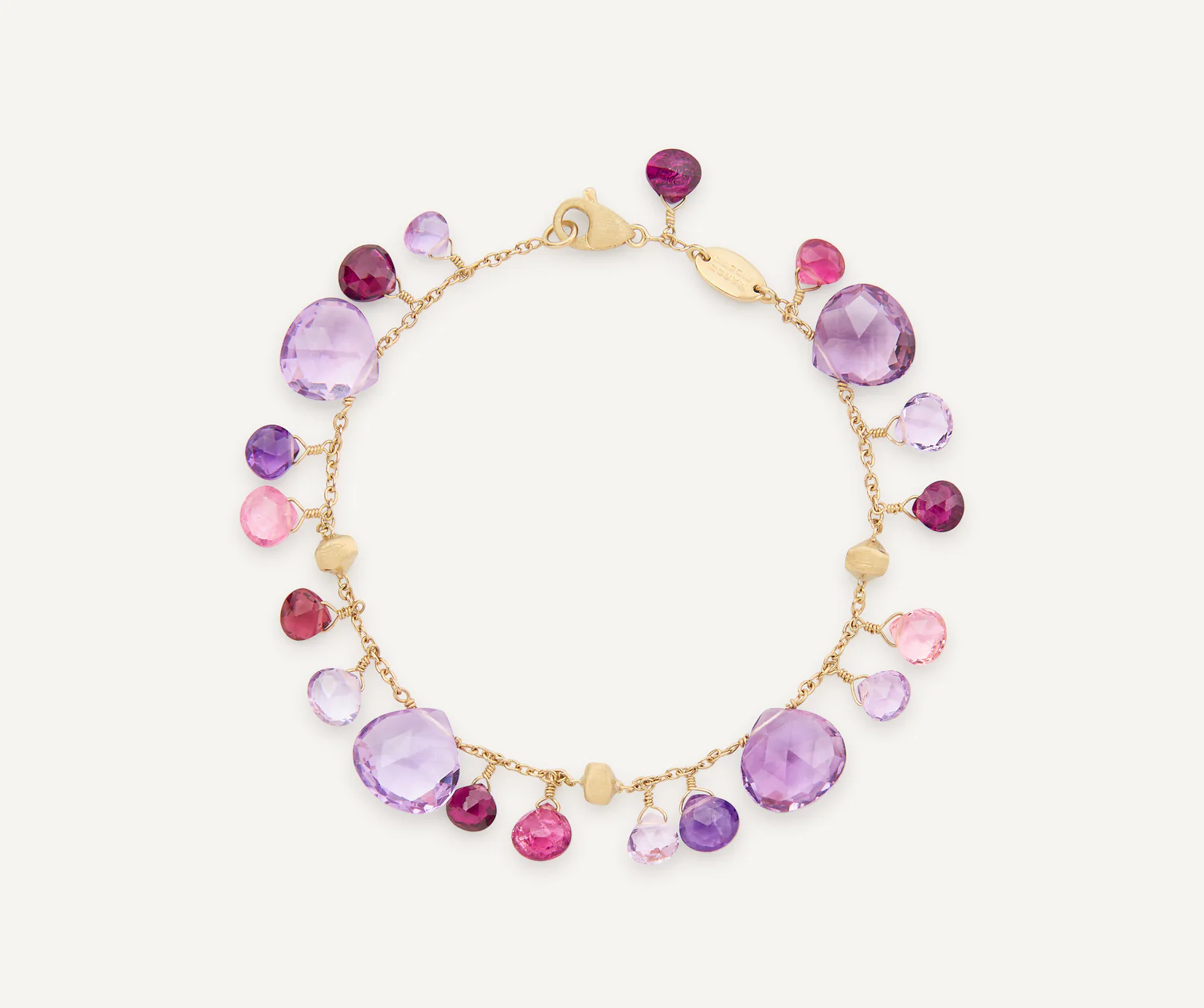 18K Yellow Gold Single-Strand Bracelet with Amethyst and Pink Tourmaline