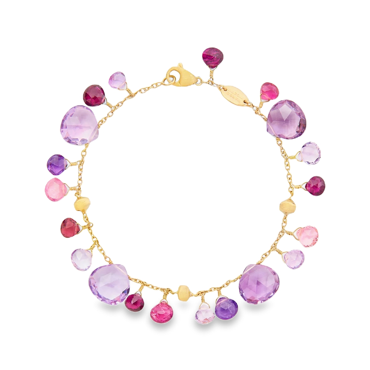 Marco Bicego 18K Yellow Gold Paradise Amethyst and Pink Tourmaline Single Strand Bracelet