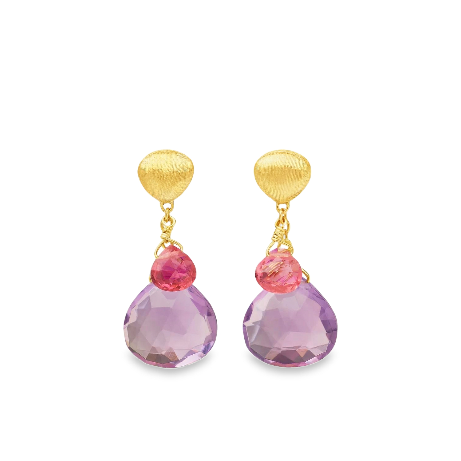 Marco Bicego 18K Yellow Gold Paradise Amethyst and Pink Tourmaline Drop Earrings