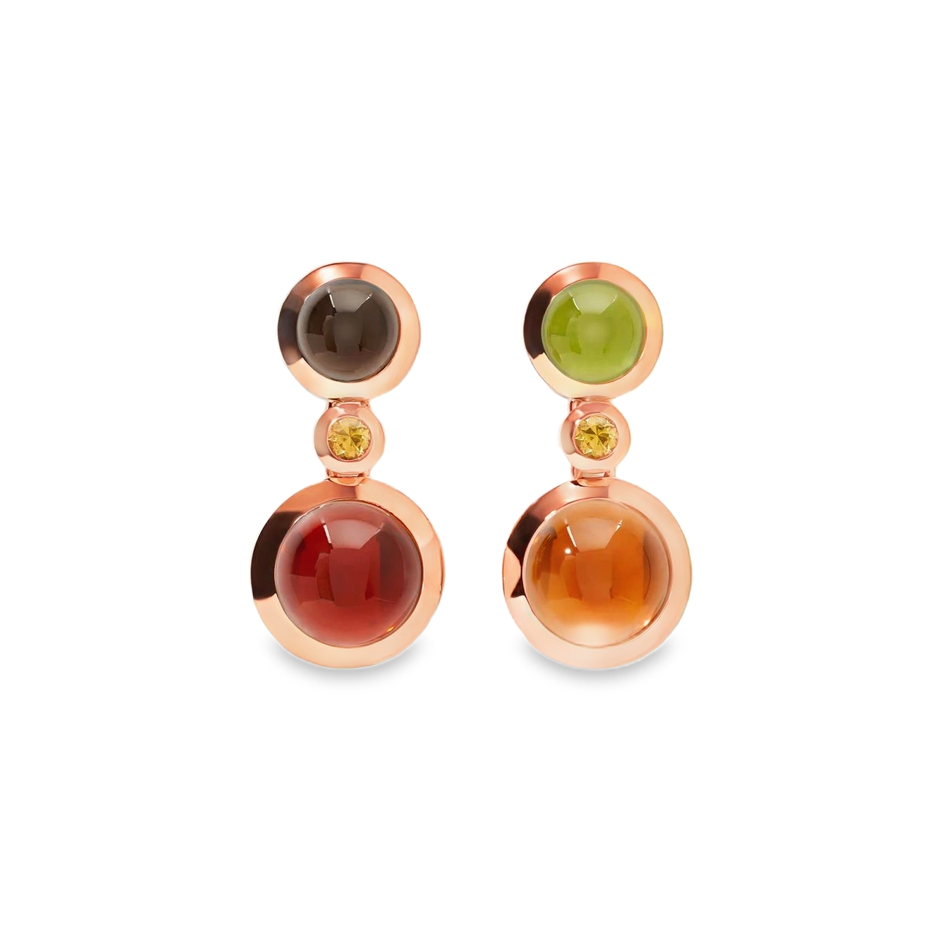 18Y T.COMOLLI CITRINE PERIDOT SMOKEY QUARTS YELLOW SAPPHIRE BOUTON EARRINGS - E-BOU-2-IS-SA-RG