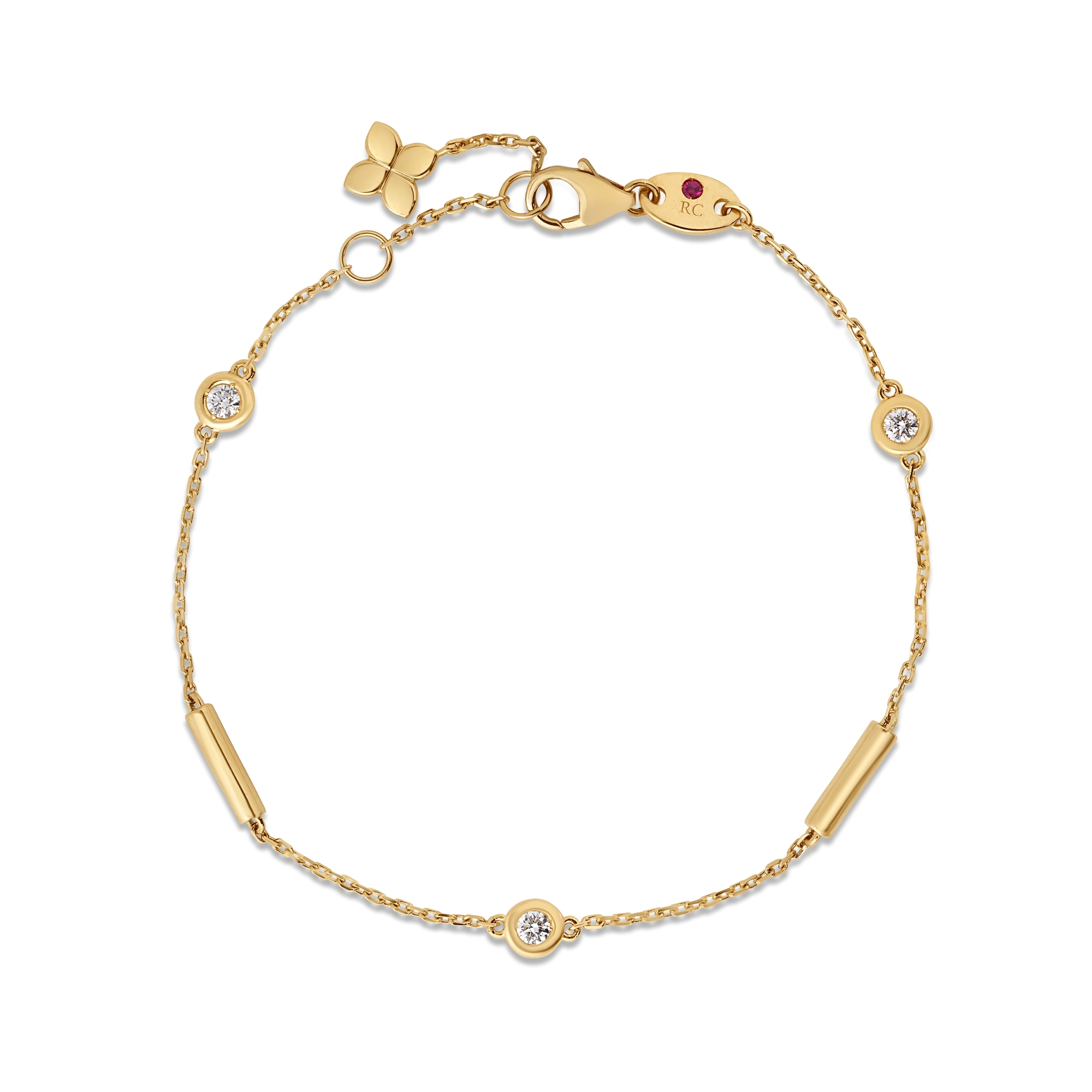 Roberto Coin 18K Yellow Gold Diamonds By The Inch Bar and Bezel Station Bracelet