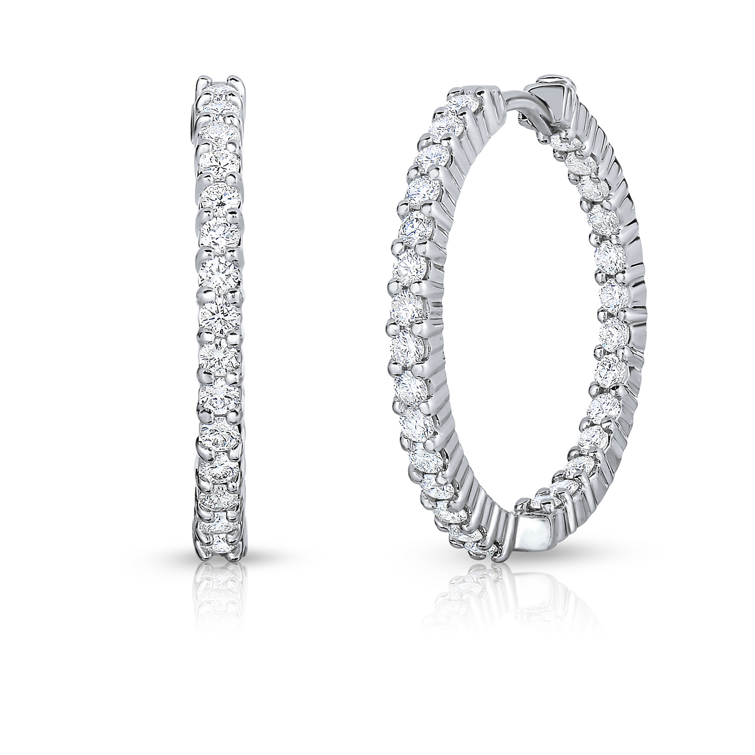 18K WHITE GOLD THE PERFECT DIAMOND HOOP INSIDE OUTSIDE EARRINGS