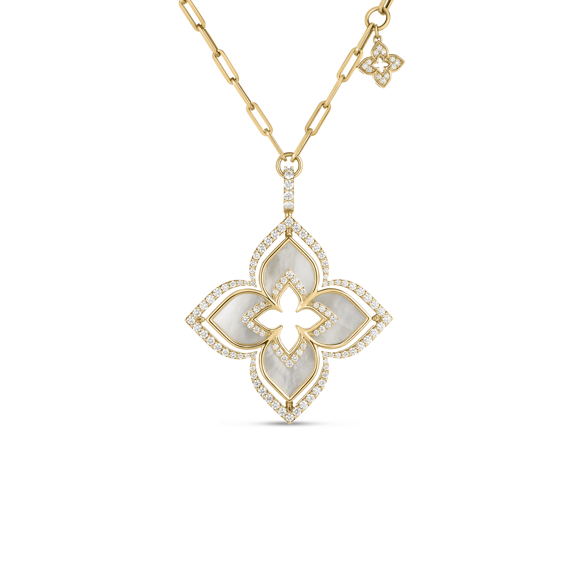 Roberto Coin 18K Yellow Gold Venetian Princess Large Mother of Pearl and Diamond Necklace - 8883498AY17XP