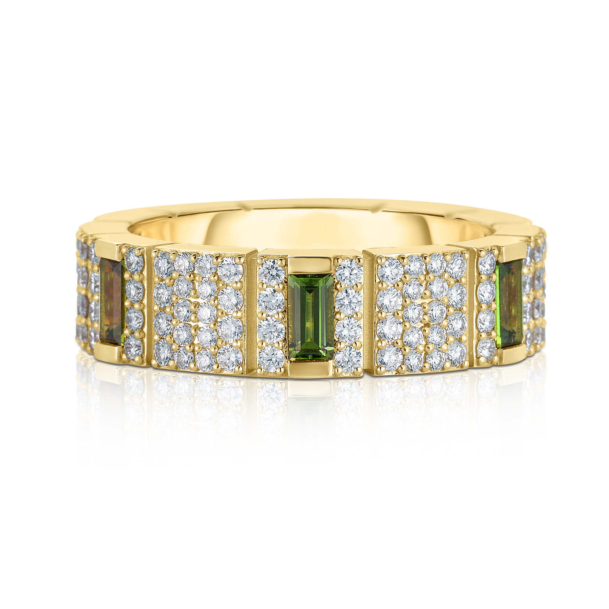 Roberto Coin 18K Yellow Gold Obelisco Pave Diamond and Green Tourmaline Ring
