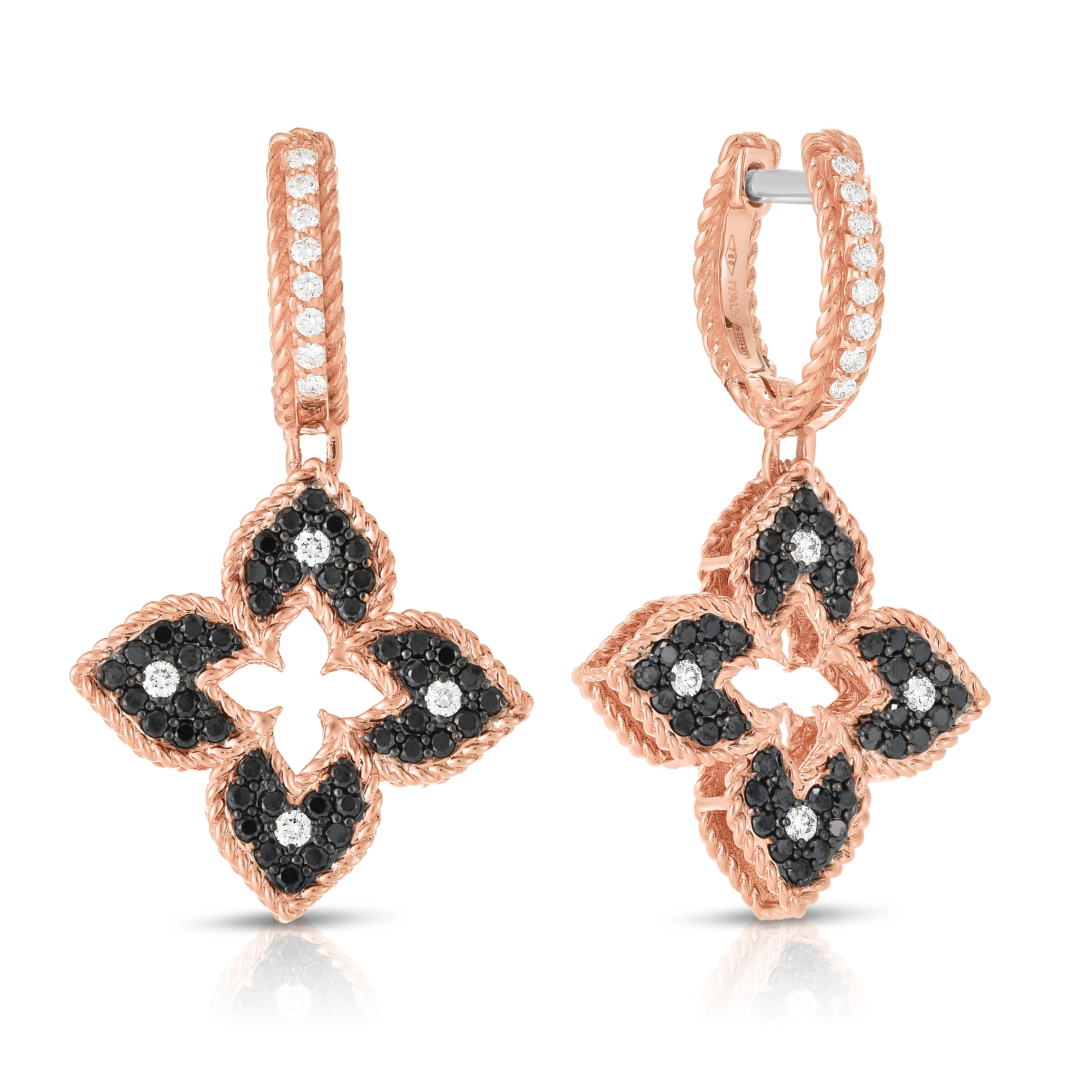 Roberto Coin 18K Rose Gold Venetian Princess Petite Black and White Diamond Drop Earrings