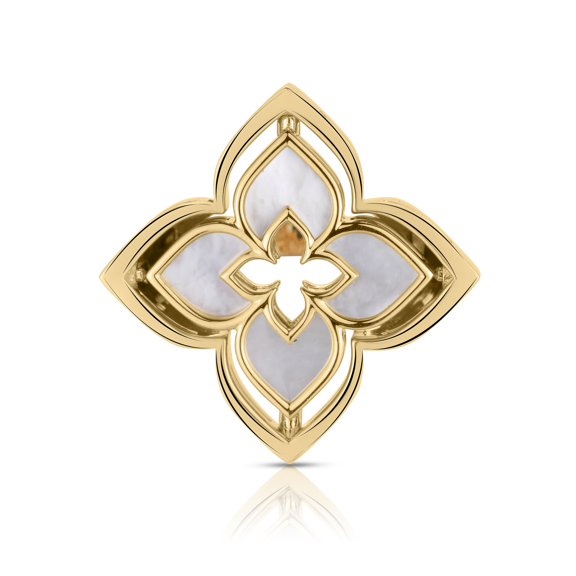 18K YELLOW GOLD VENETIAN PRINCESS PIROUETTE PAVE DIAMOND & MOTHER OF PEARL FLOWER RING