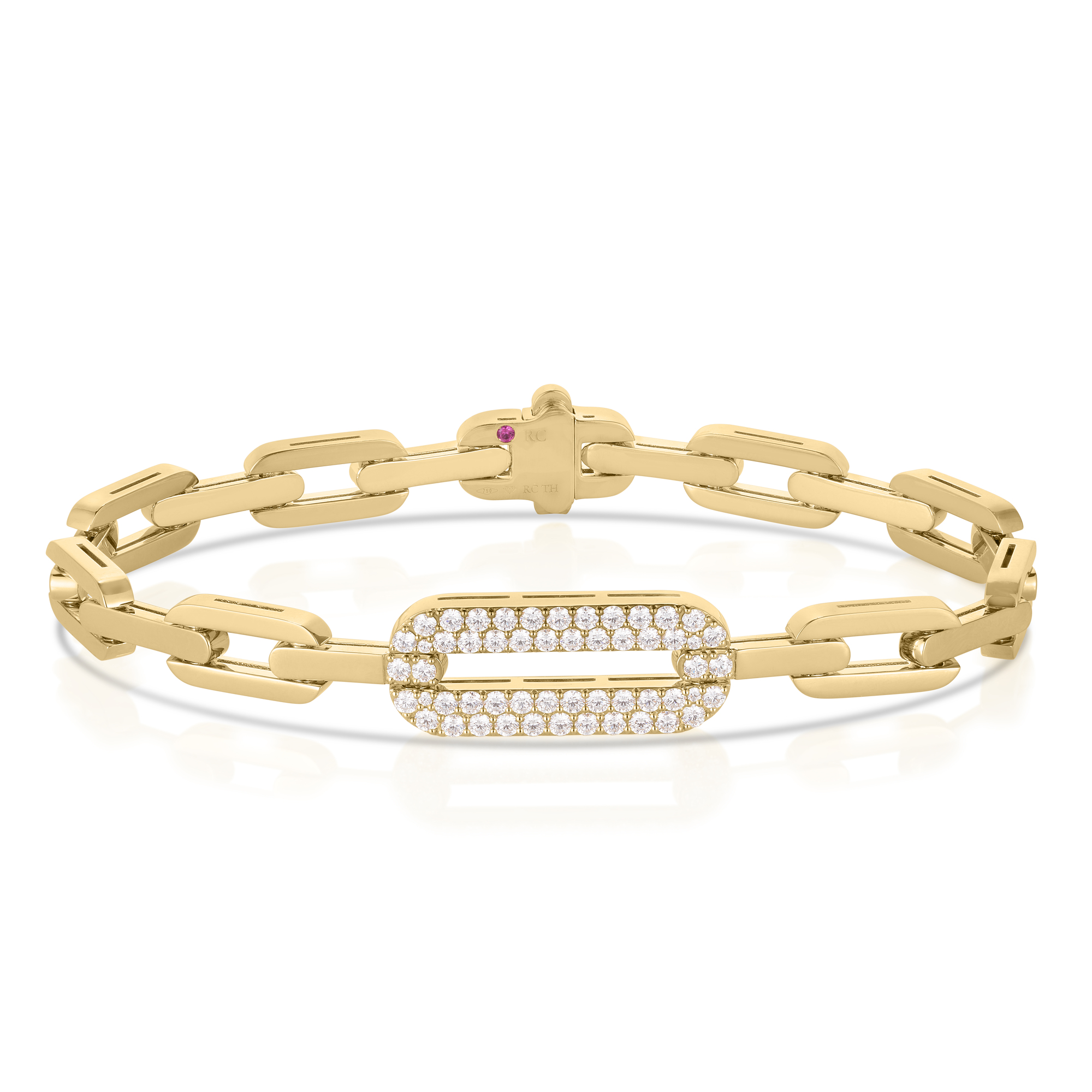 Roberto Coin 18K Yellow Gold Navarra Single Large Pave Diamond Link Bracelet