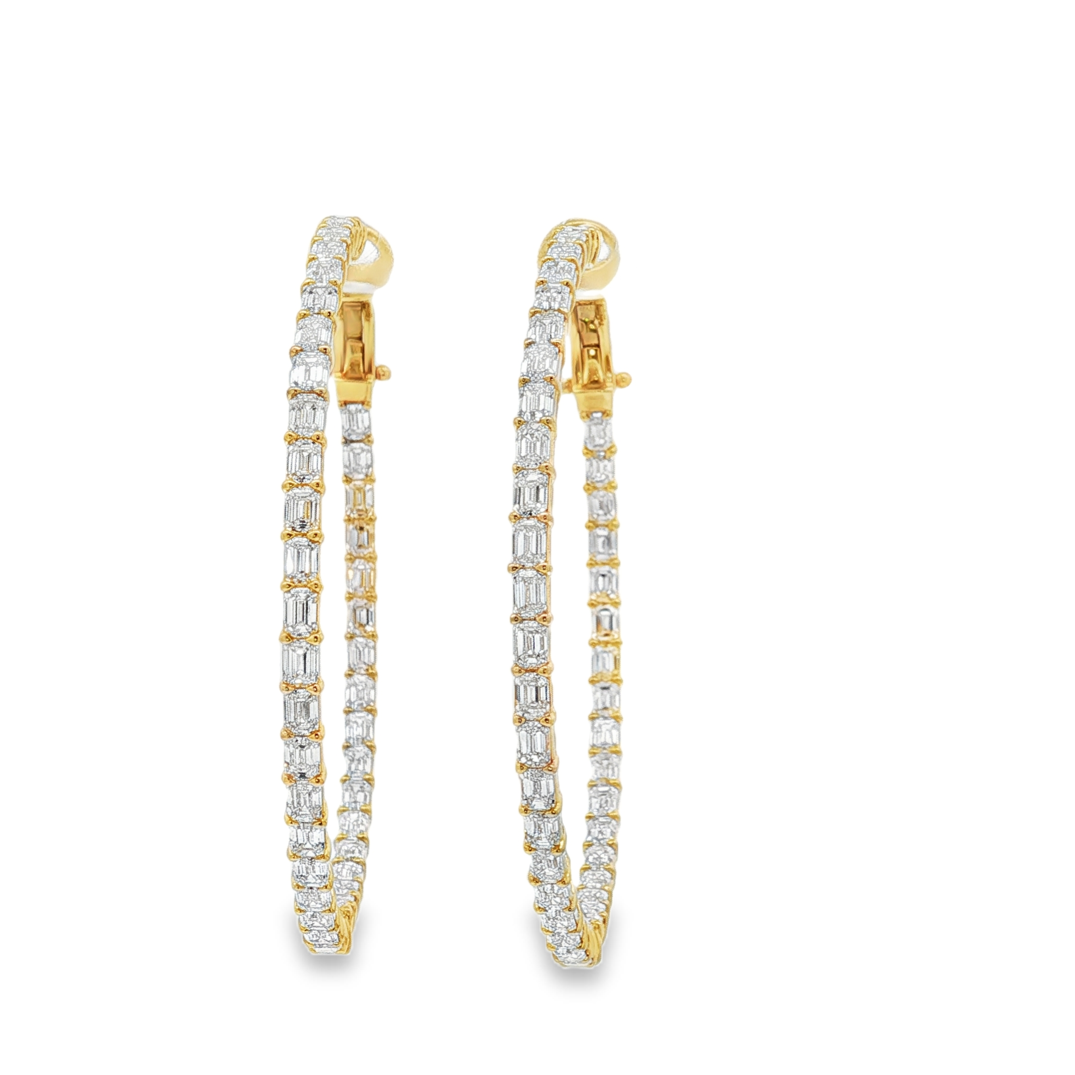 18K Yellow Gold Diamond Inside Outside Hoop Earrings