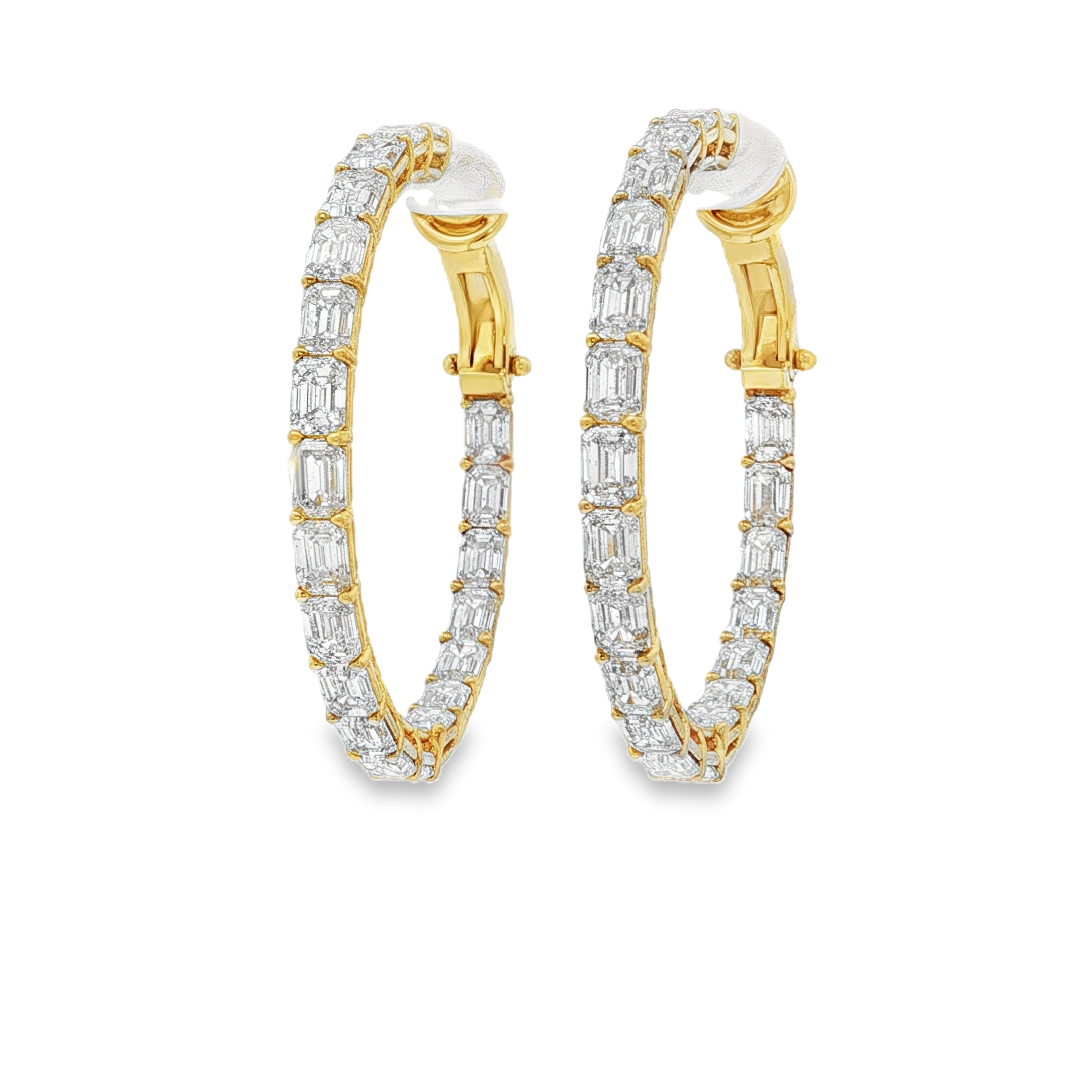 18K Yellow Gold Diamond Inside Outside Hoop Earrings