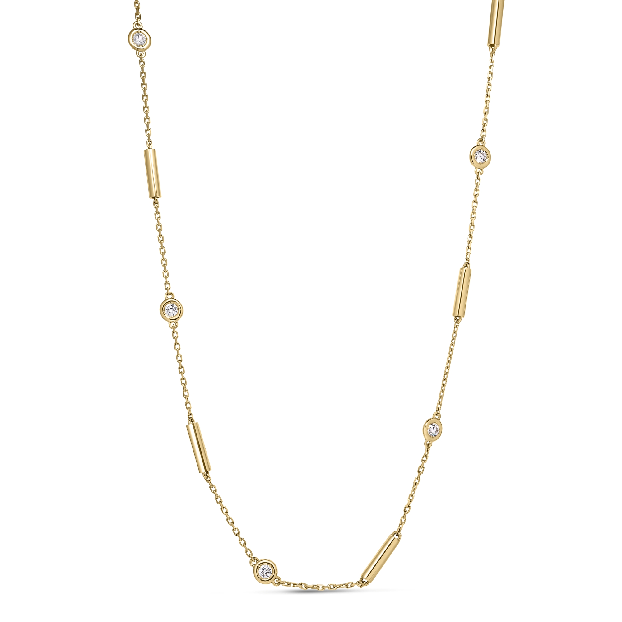18K YELLOW GOLD DIAMONDS BY THE INCH BAR AND BEZEL STATION LONG NECKLACE