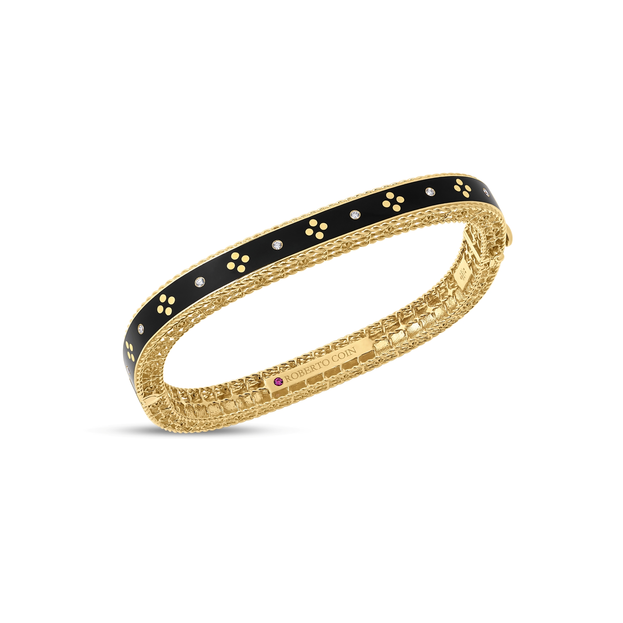 Roberto Coin 18K Yellow Gold and Black Enamel Venetian Princess Diamond Bangle Bracelet