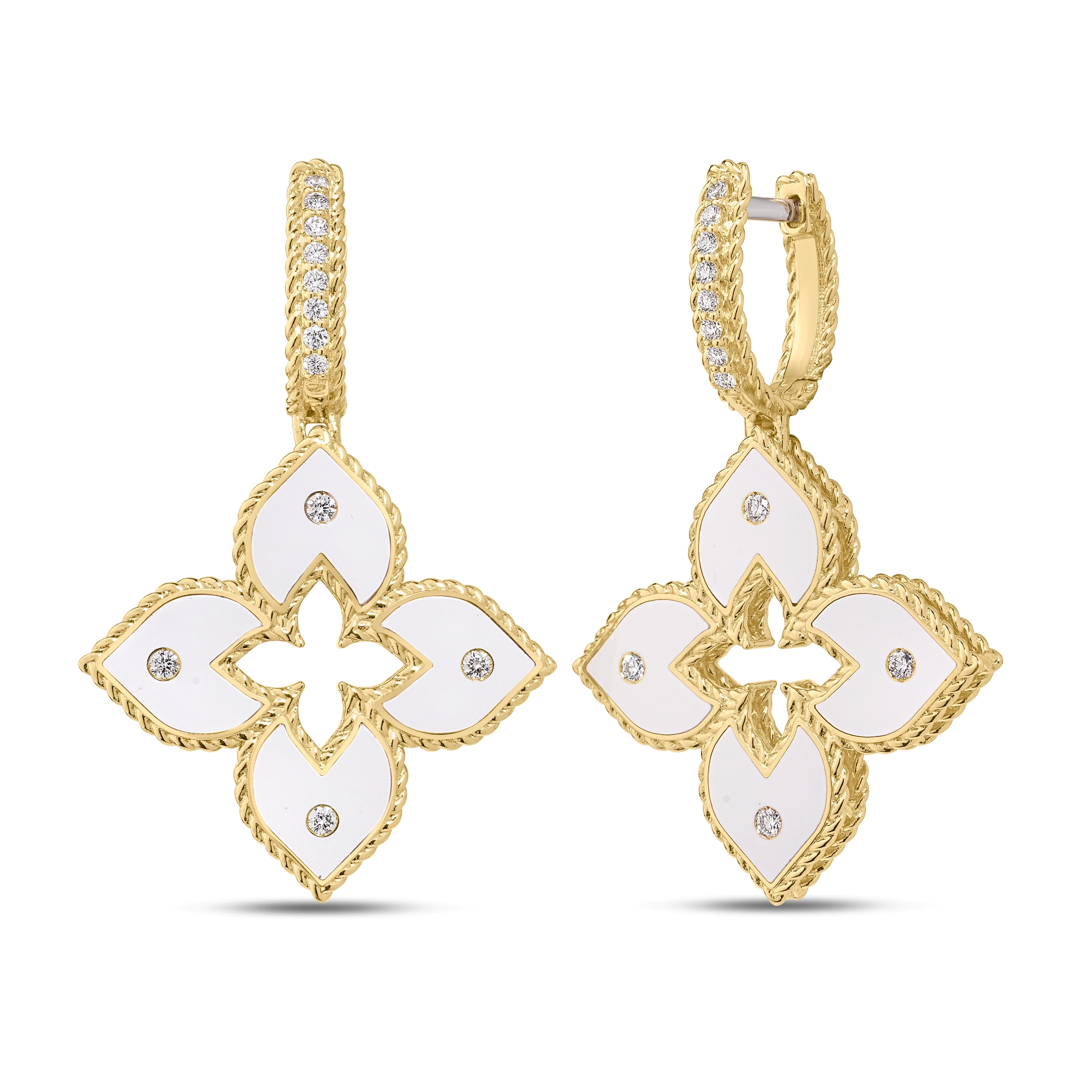 Roberto Coin 18K Yellow Gold and White Enamel Venetian Princess Diamond Earrings