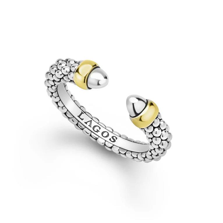 LAGOS Sterling Silver and 18K Yellow Gold Signature Caviar Mini Versa Stacking Ring
