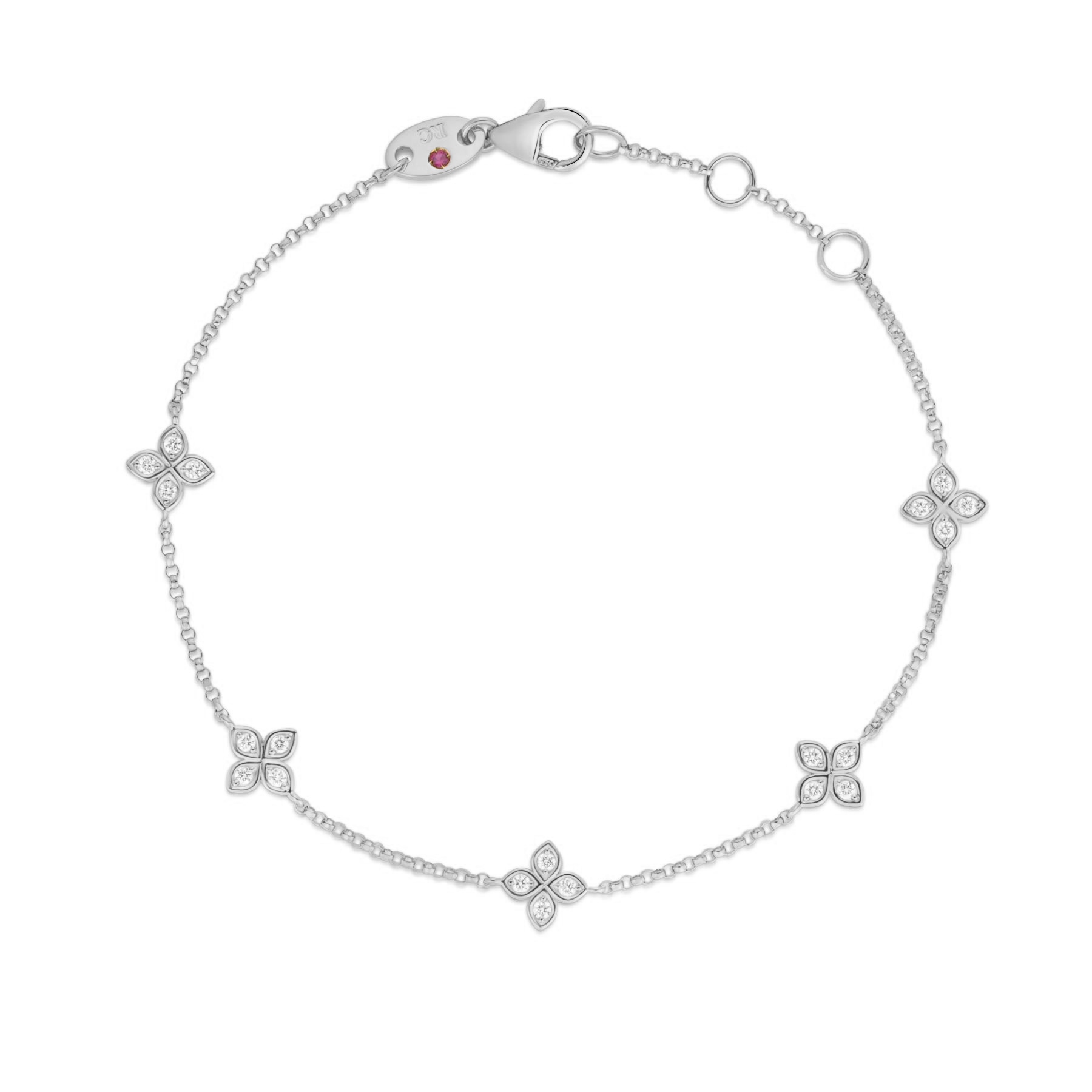 18K WHITE GOLD LOVE BY THE INCH FIVE STATION FLOWER BRACELET