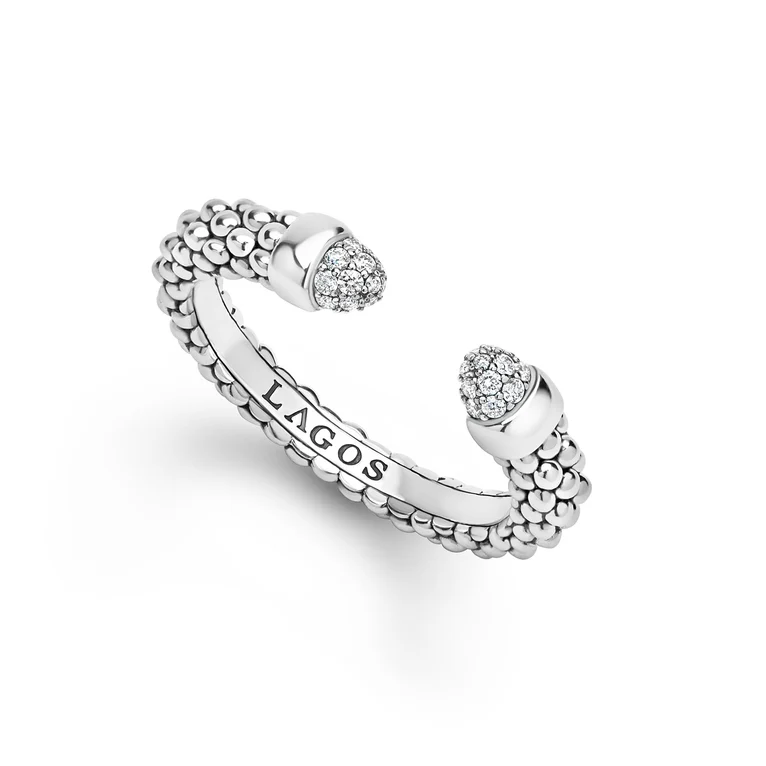 LAGOS Sterling Silver Signature Caviar Diamond Mini Versa Stacking Ring