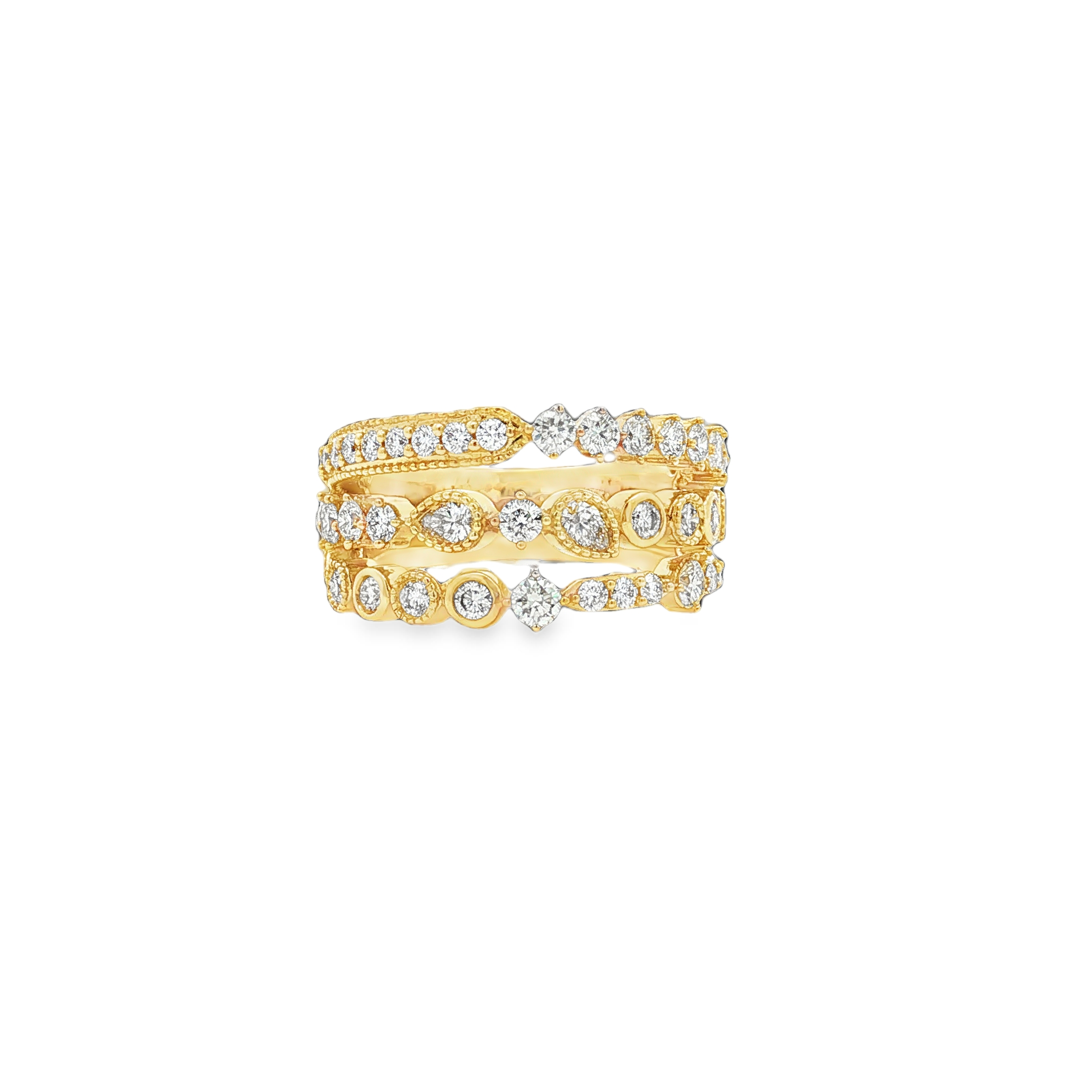Penny Preville 18K Yellow Gold Duets Three Row Diamond Band