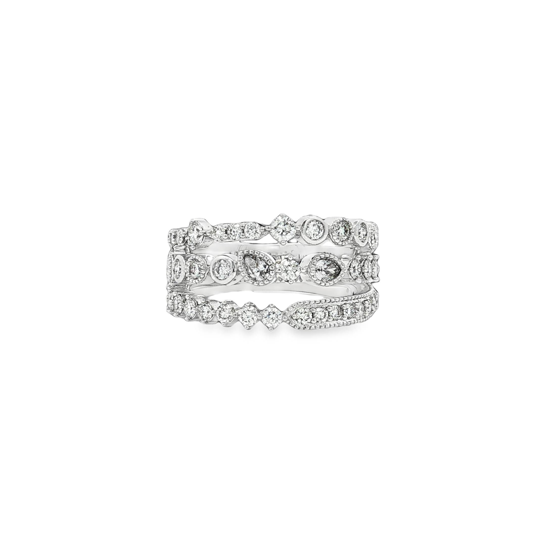 Penny Preville 18K White Gold Duets Three Row Diamond Band