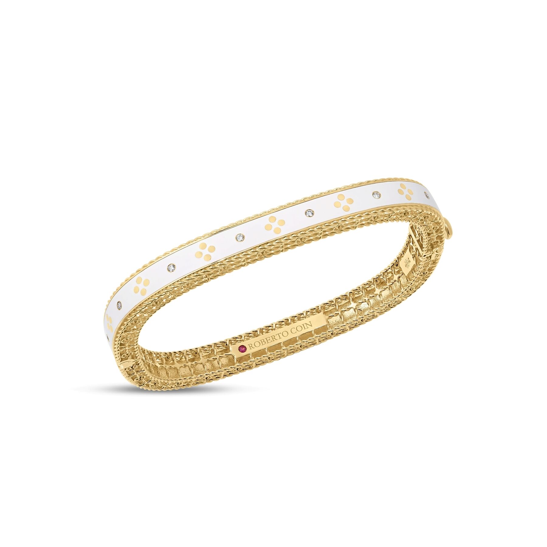 Roberto Coin 18K Yellow Gold and White Enamel Venetian Princess Diamond Bangle Bracelet