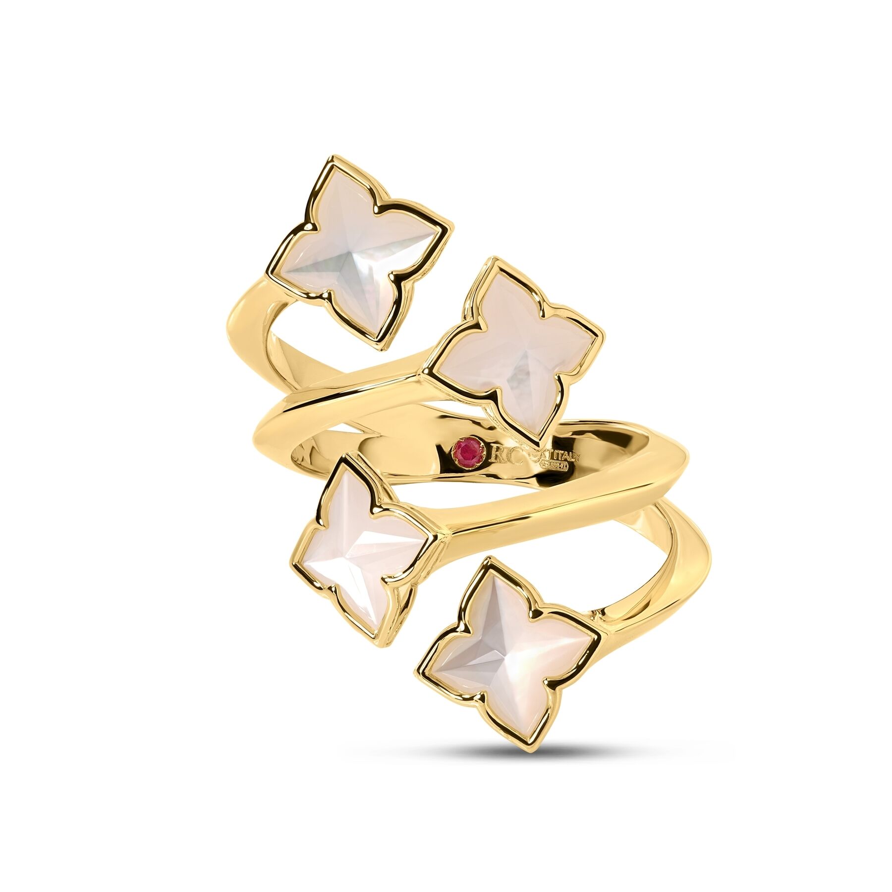 Roberto Coin 18K Yellow Gold Venetian Princess Mother of Pearl Four Row Flower Ring