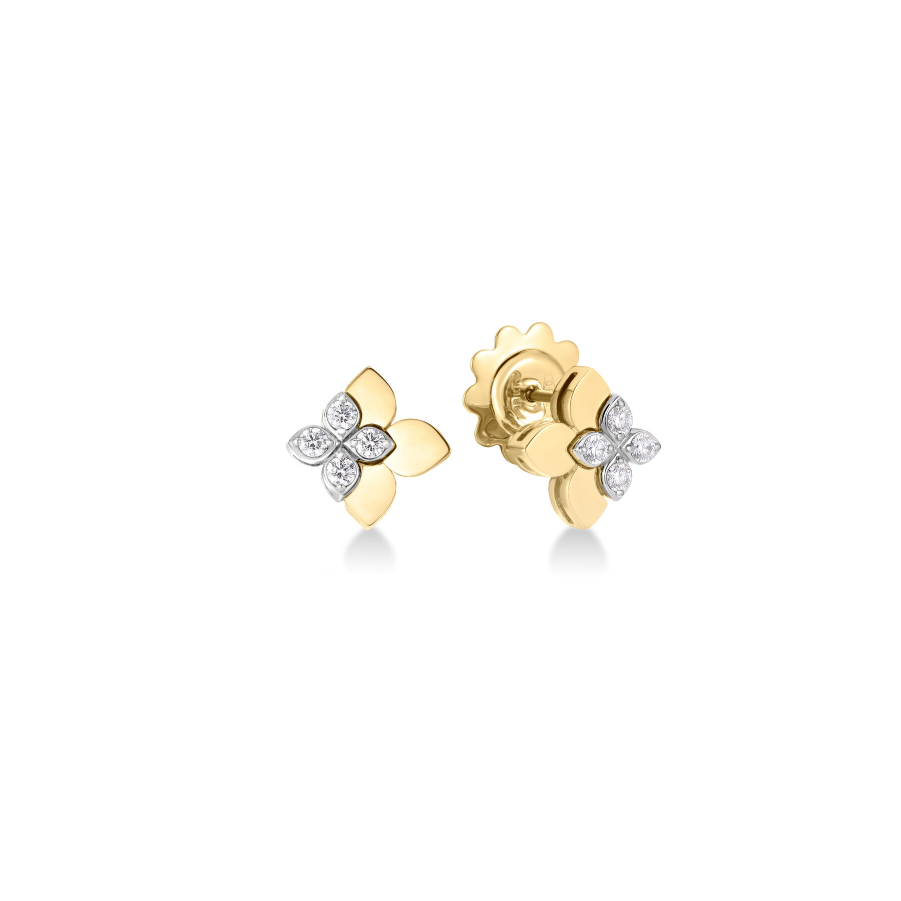 Roberto Coin 18K Yellow and White Gold Love in Verona Diamond Flower Stud Earrings