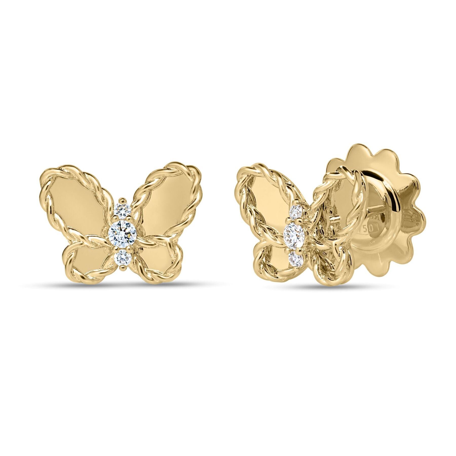 Roberto Coin 18K Yellow Gold Jasmine Small Diamond Butterfly Stud Earrings