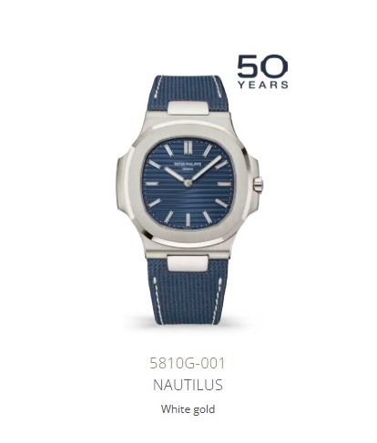 PATEK PHILIPPE 18W 50TH ANNIVERSARY NAUTILUS 41MM WATCH BLUE DIAL STRAP - 5810G-001