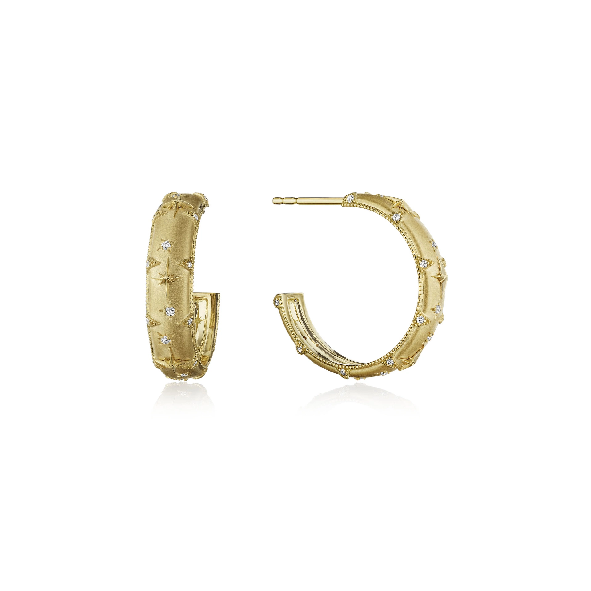 Penny Preville 18K Yellow Gold Celestial Dreams Diamond Star Gazer Hoop Earrings - E70156G