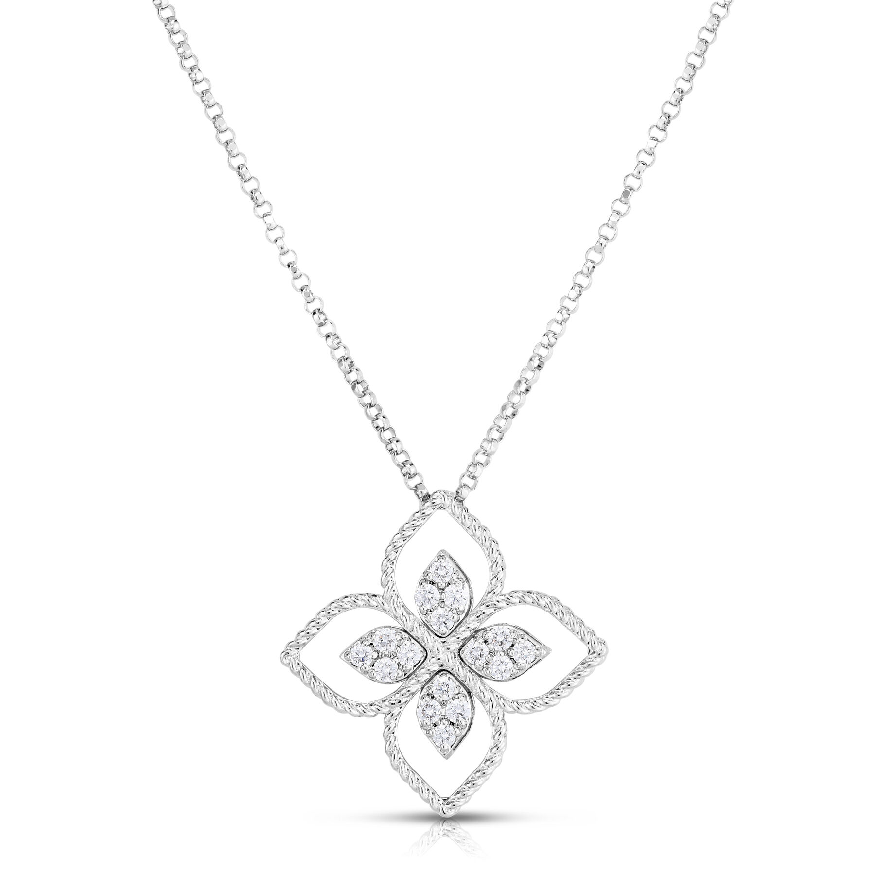 Roberto Coin 18K White Gold Princess Flower Large Open Frame Diamond Necklace