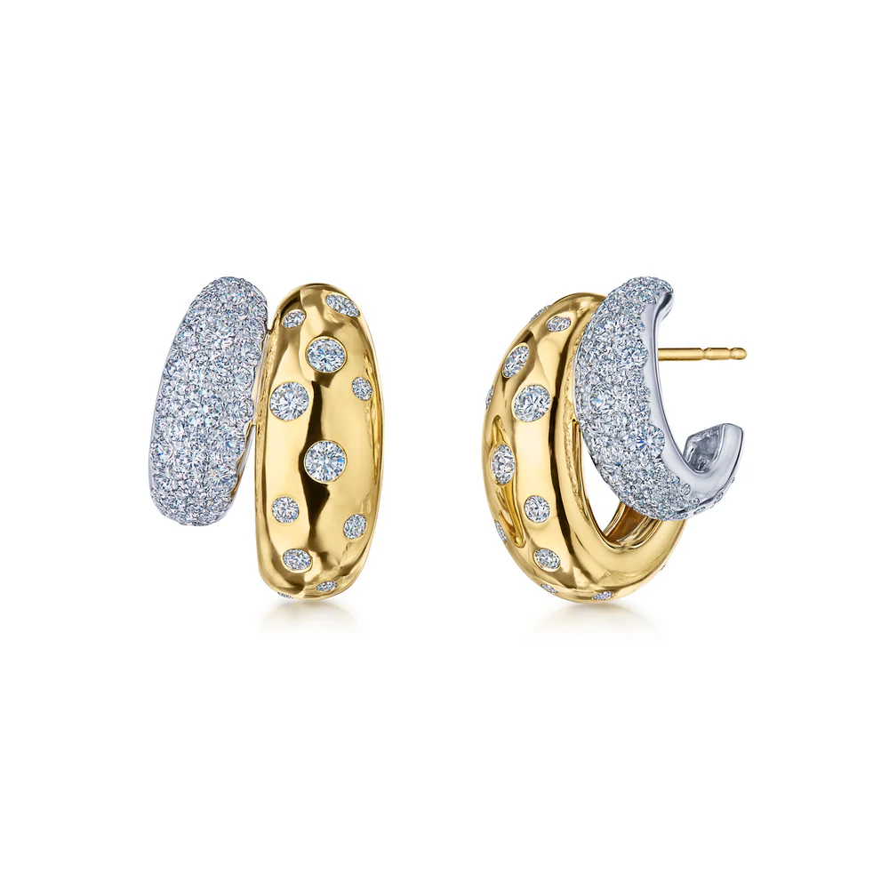 Kwiat 18K Yellow and White Gold Cobblestone Diamond Double Huggie Earrings