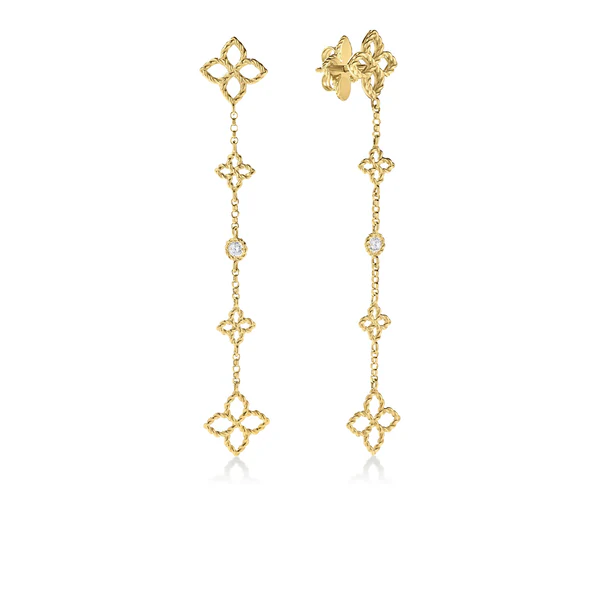Roberto Coin 18K Yellow Gold Princess Flower Diamond Dangle Earrings