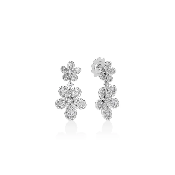 Roberto Coin 18K White Gold Jasmine Diamond Flower Dangle Earrings
