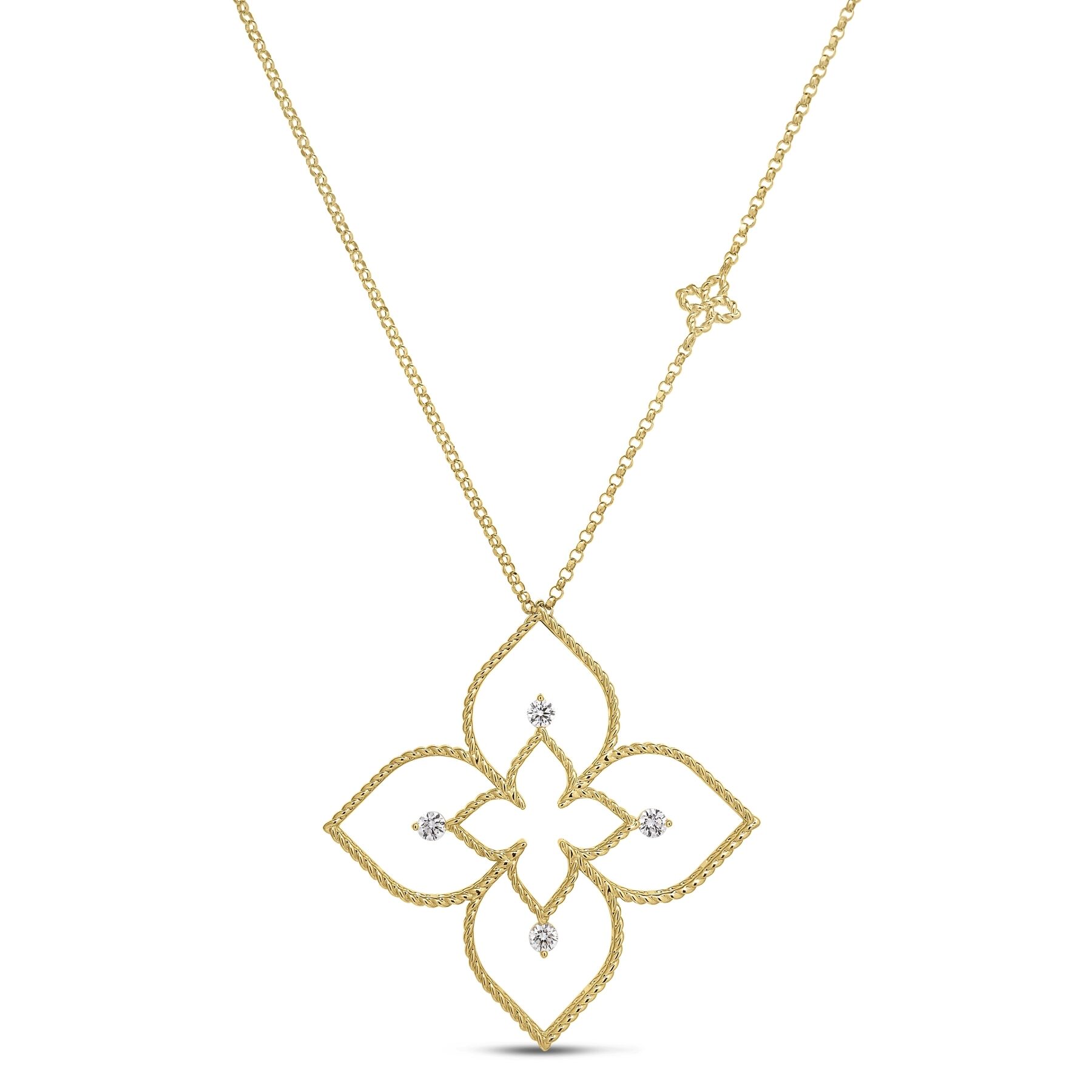 Roberto Coin 18K Yellow and White Gold Princess Flower Large Open Frame Diamond Necklace