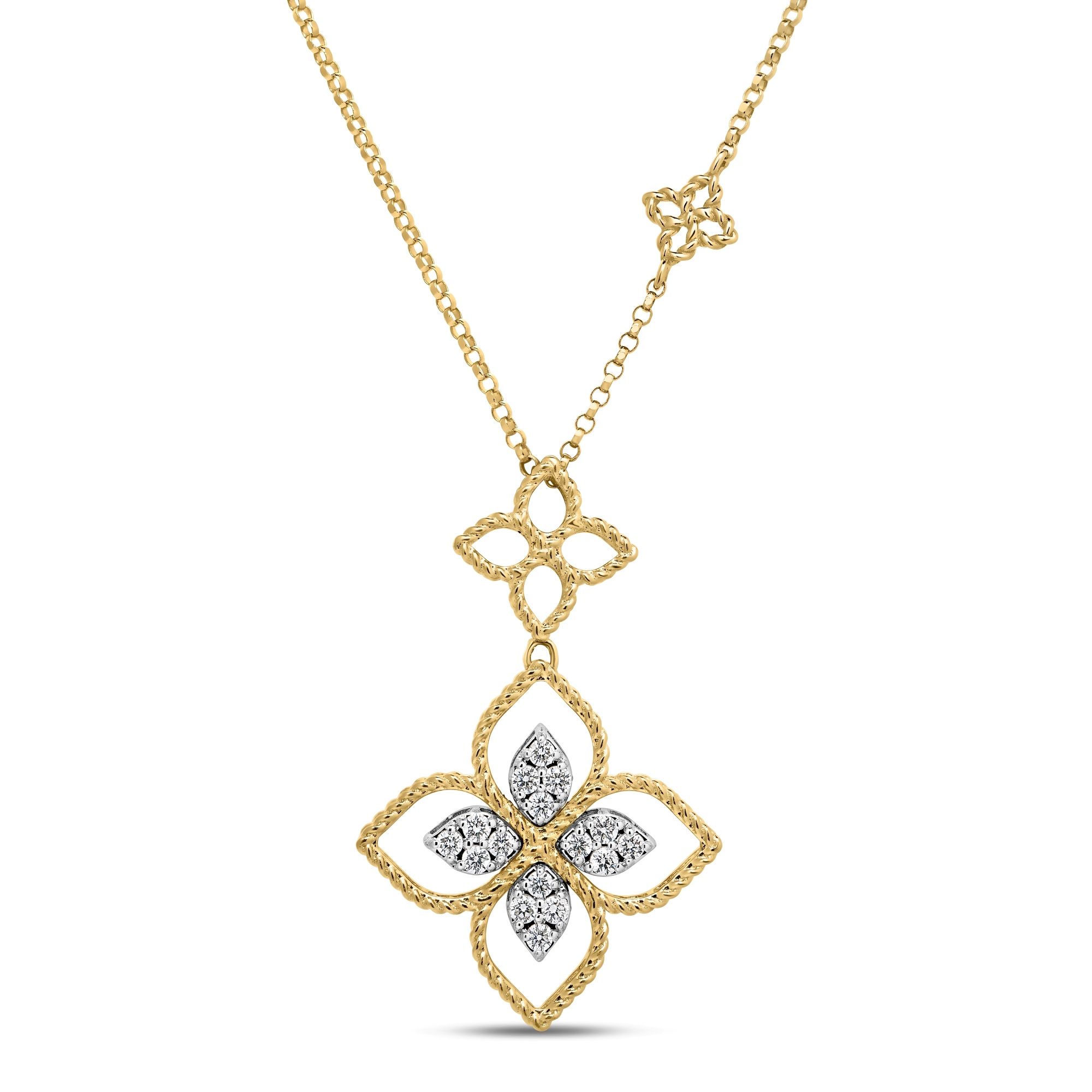 Roberto Coin 18K Yellow and White Gold Princess Flower Open Frame Diamond Necklace