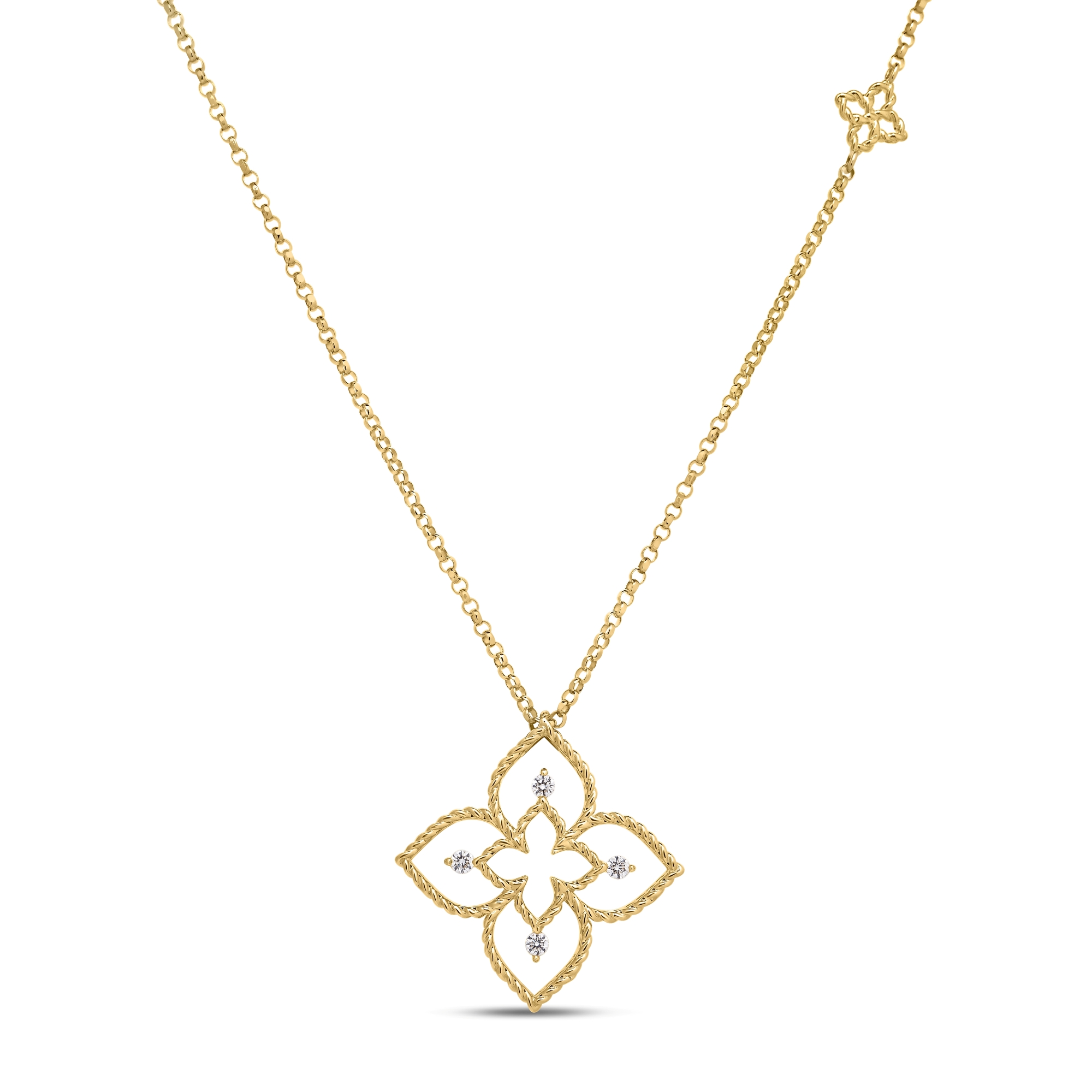 Roberto Coin 18K Yellow Gold Princess Flower Small Open Frame Diamond Necklace