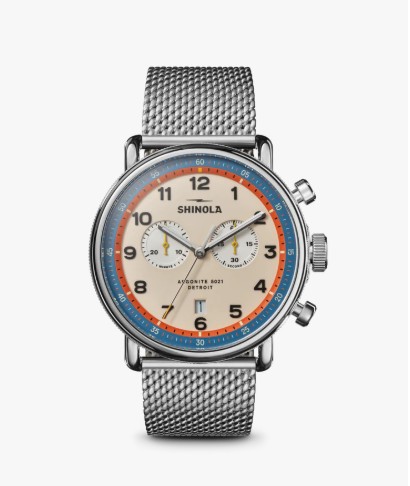 SS SHINOLA CANFIELD C56 43MM CREAM, RED, BLUE DIAL NAVY STRAP