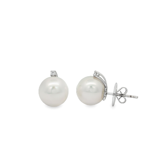 Jewelmer 18K White Gold South Sea Pearl and Diamond Stud Earrings