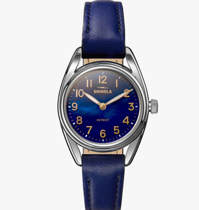 SS SHINOLA DERBY 30MM BLUE SAPPHIRE COLOR MOP DIAL STRAP - 3961