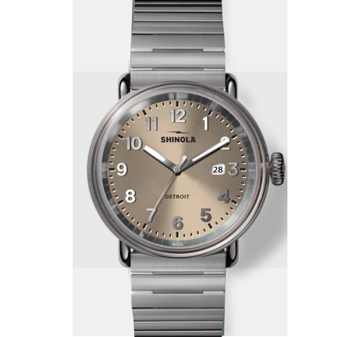SS SHINOLA DETROLA 41MM VAPOR GOLD DIAL SILVER BRACELET - 3964