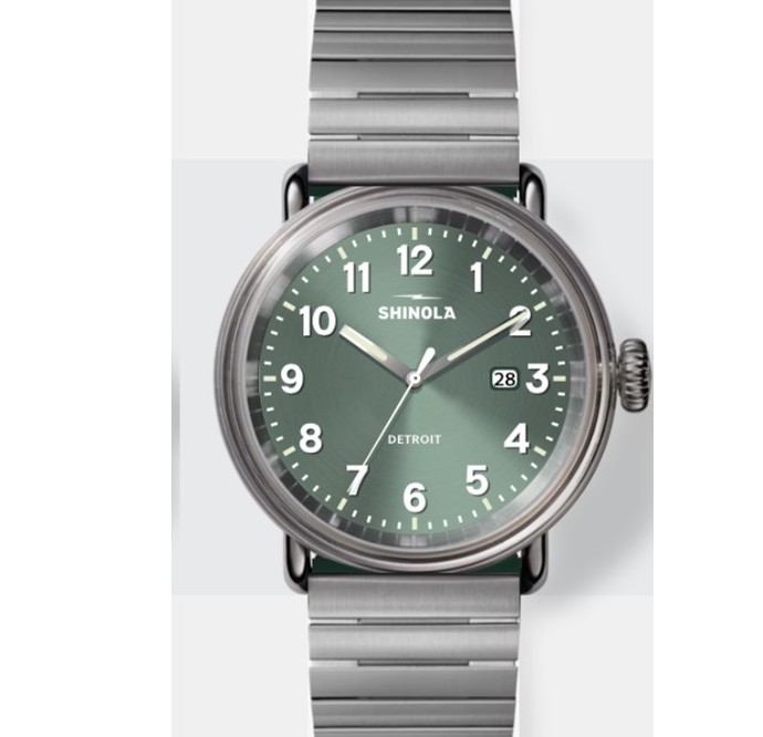 SS SHINOLA DETROLA 41MM CYPRESS GREEN DIAL SILVER BRACELET - 3965