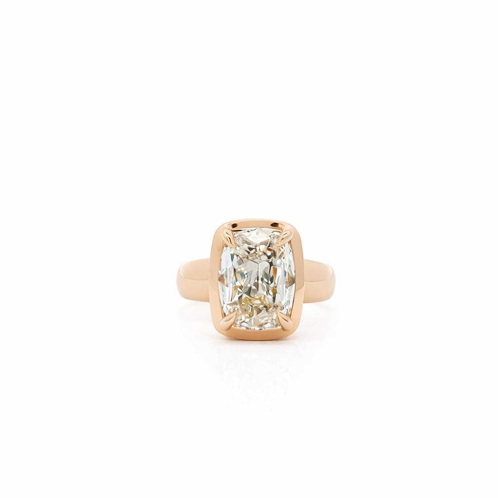 Henri Daussi 18K Yellow Gold Cushion Shape Diamond Engagement Ring itemprop=
