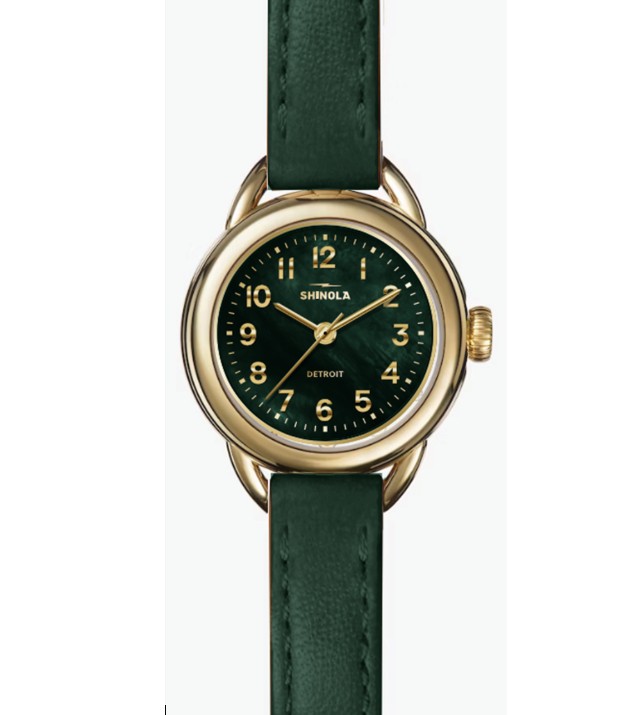 SS SHINOLA RUNABOUT 25MM GREEN EMERALD COLOR MOP DIAL STRAP - 3967