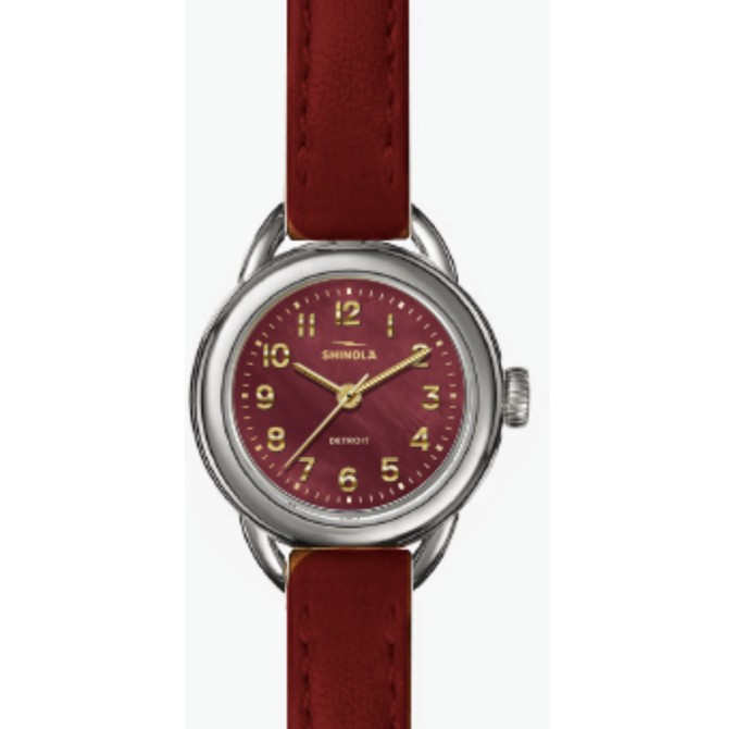 SS SHINOLA RUNABOUT 25MM RED RUBY COLOR MOP DIAL STRAP - 3968